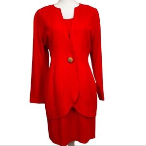 DANI MICHAELS / Vintage 2 Piece Red Dress + Jacket Size 5-6 / Dress size 7-8